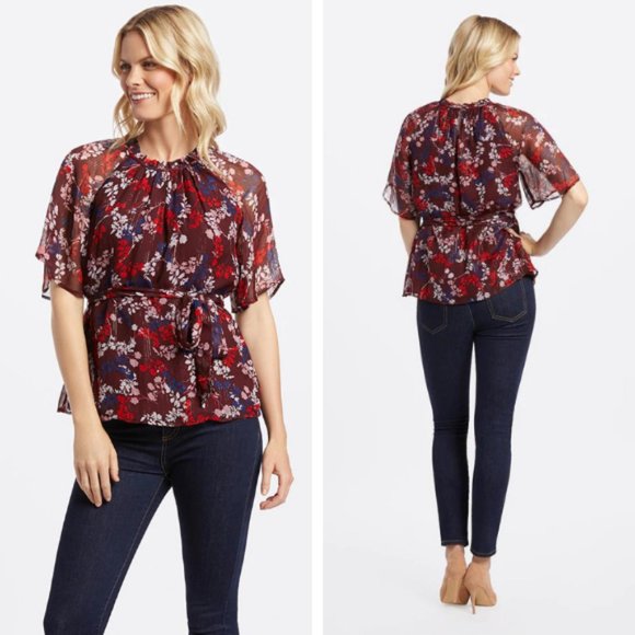 Draper James Tops - Draper James Collection Floral Metallic Blouse Deep Berry